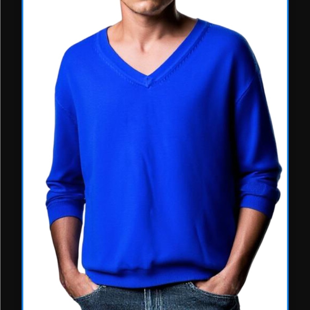Lands’ End 100% Supima Cotton Blue V-Neck Sweater - Men’s Medium